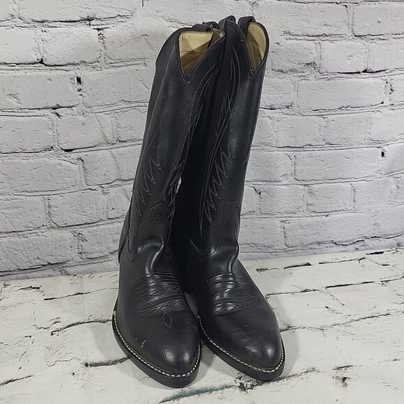 Vtg Bronco Made in USA Black‎ Leather Cowboy Boots Men\'s Size 9 D Western Rodeo main image 6